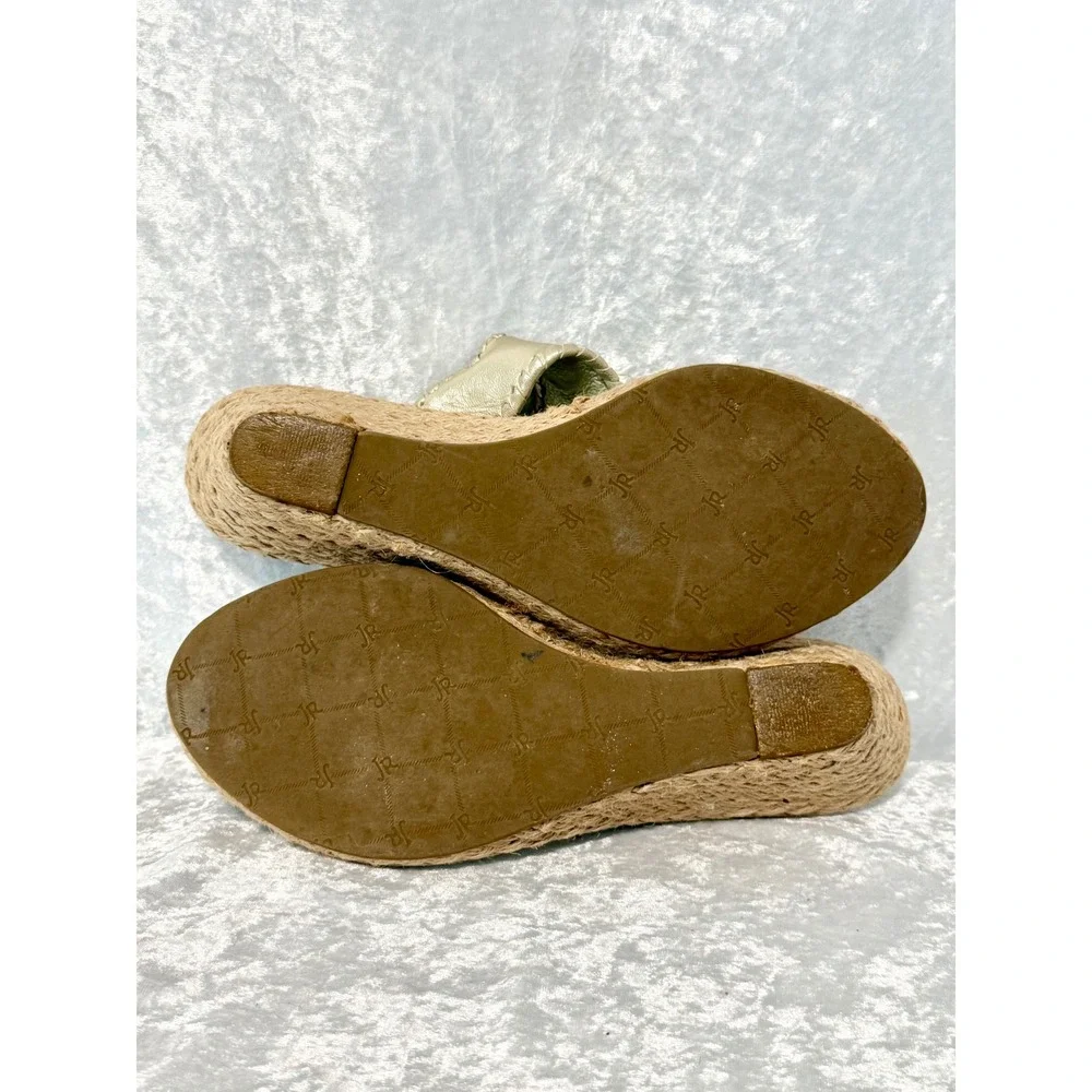 Jack Rogers Gold Marbella Metallic Leather Espadrille Wedge Sandals Womens Sz 6M